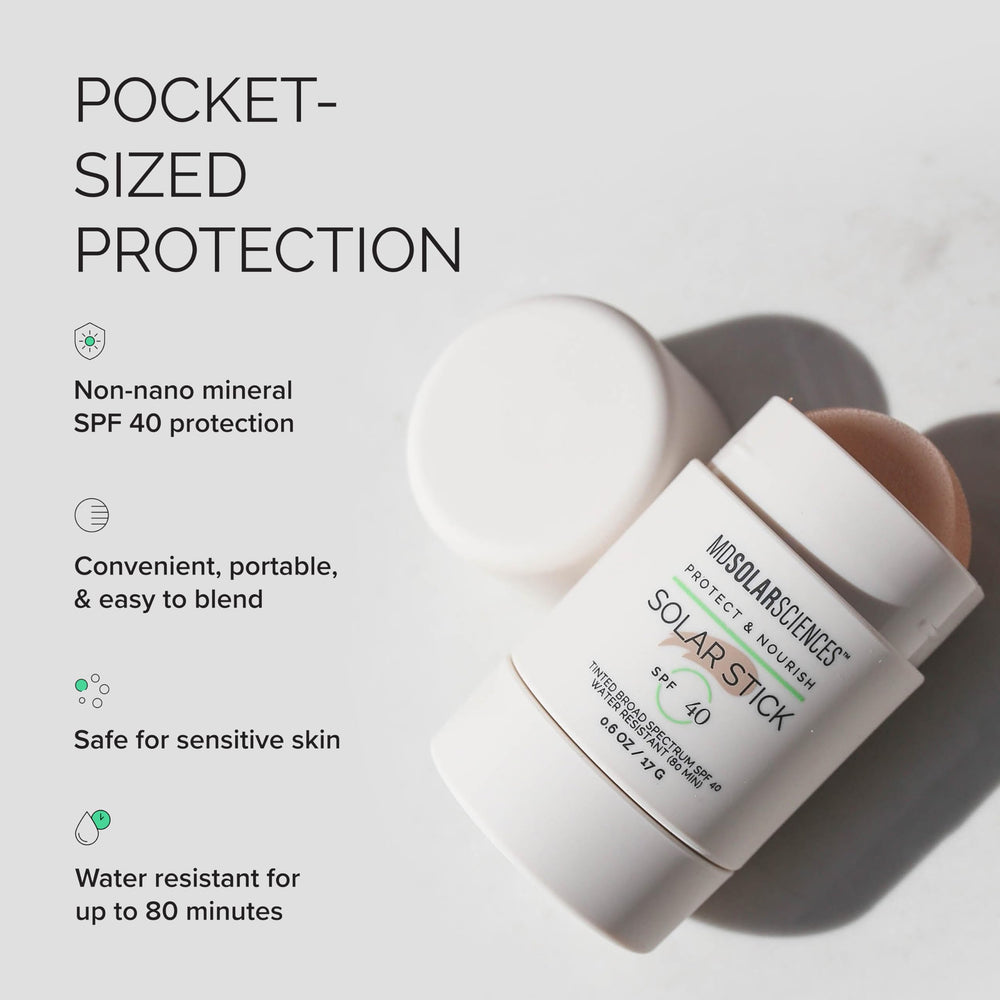 MDSolarSciences tinted-solar-stick matte finish on skin for a natural look