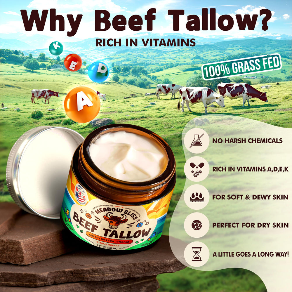 Meadow Bliss beef tallow skin cream citrus breeze scent on lid