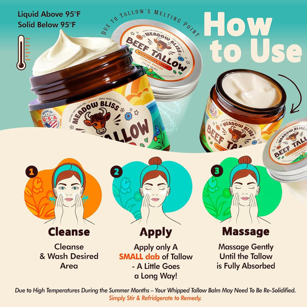 Meadow Bliss beef tallow skin cream USA-made packaging image