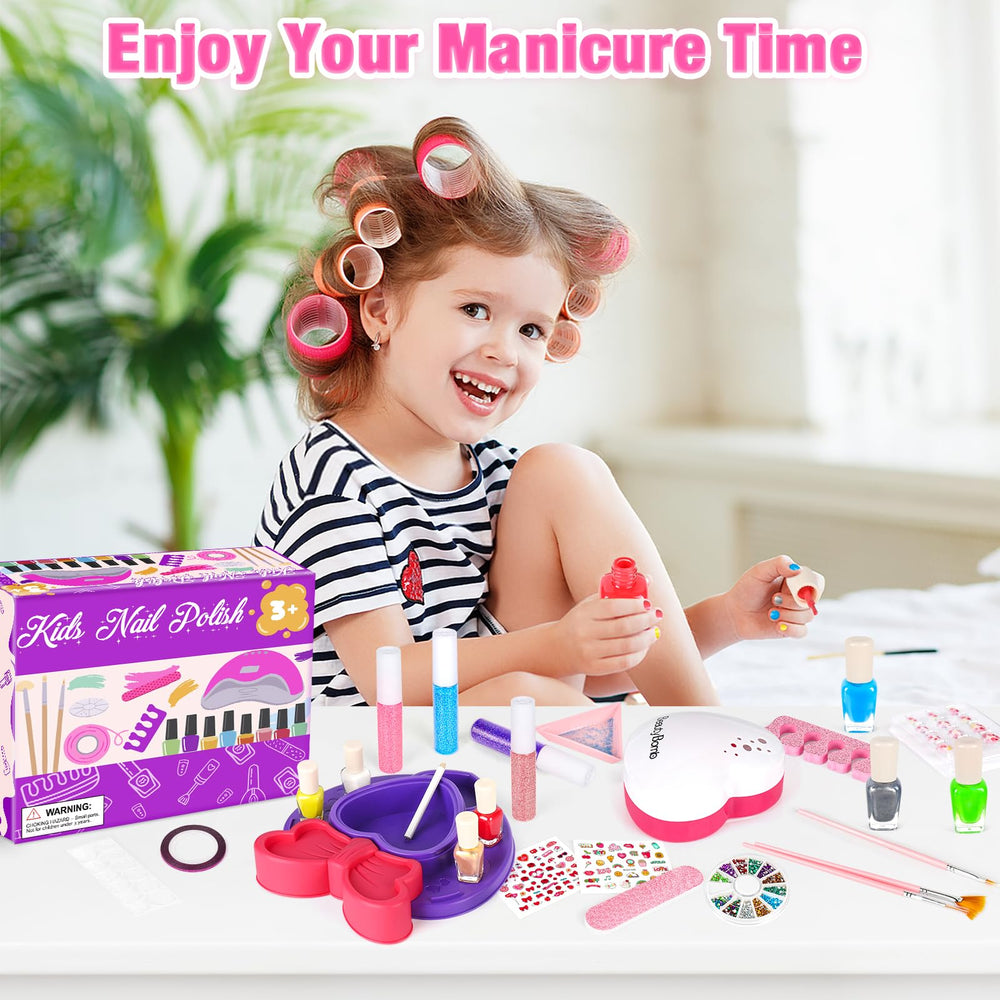 Meaicezli manicure tools including file, brush, and toe separator highlighted for kid-friendly setup.