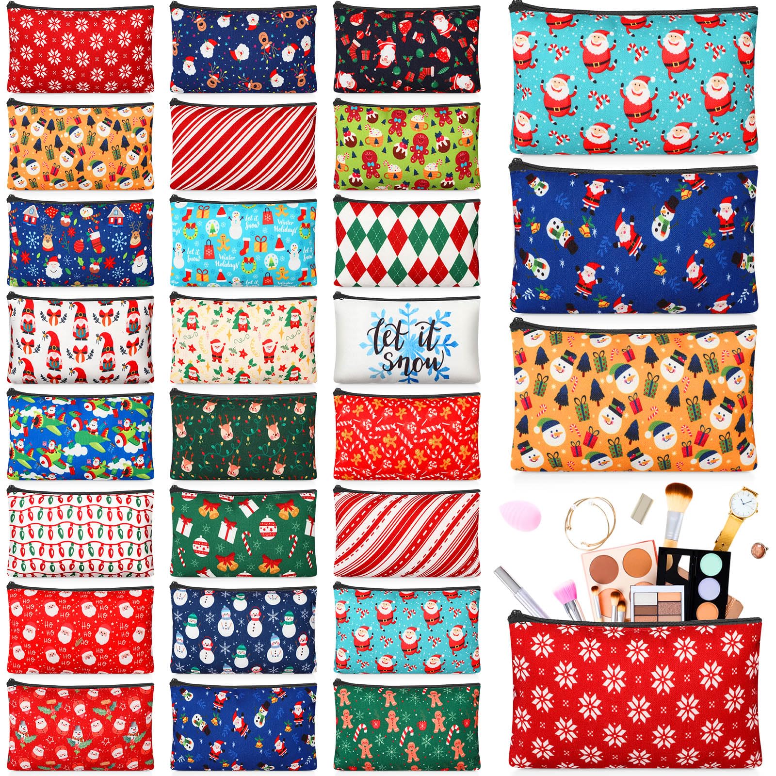 Meanplan Christmas cosmetic bags set of 24 for gift-giving and travel organization