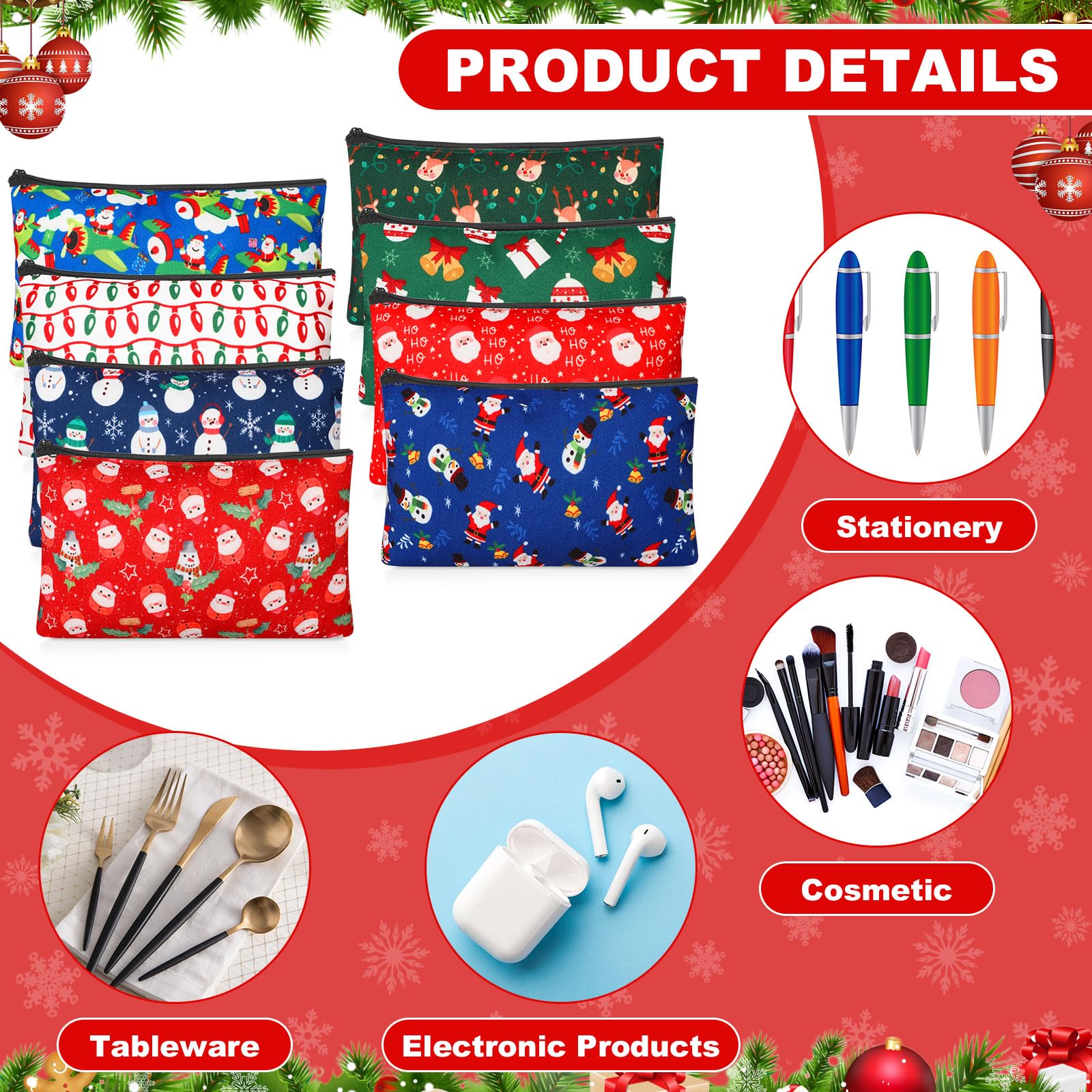 Meanplan zipper Santa-themed makeup bag perfect for holiday gifts