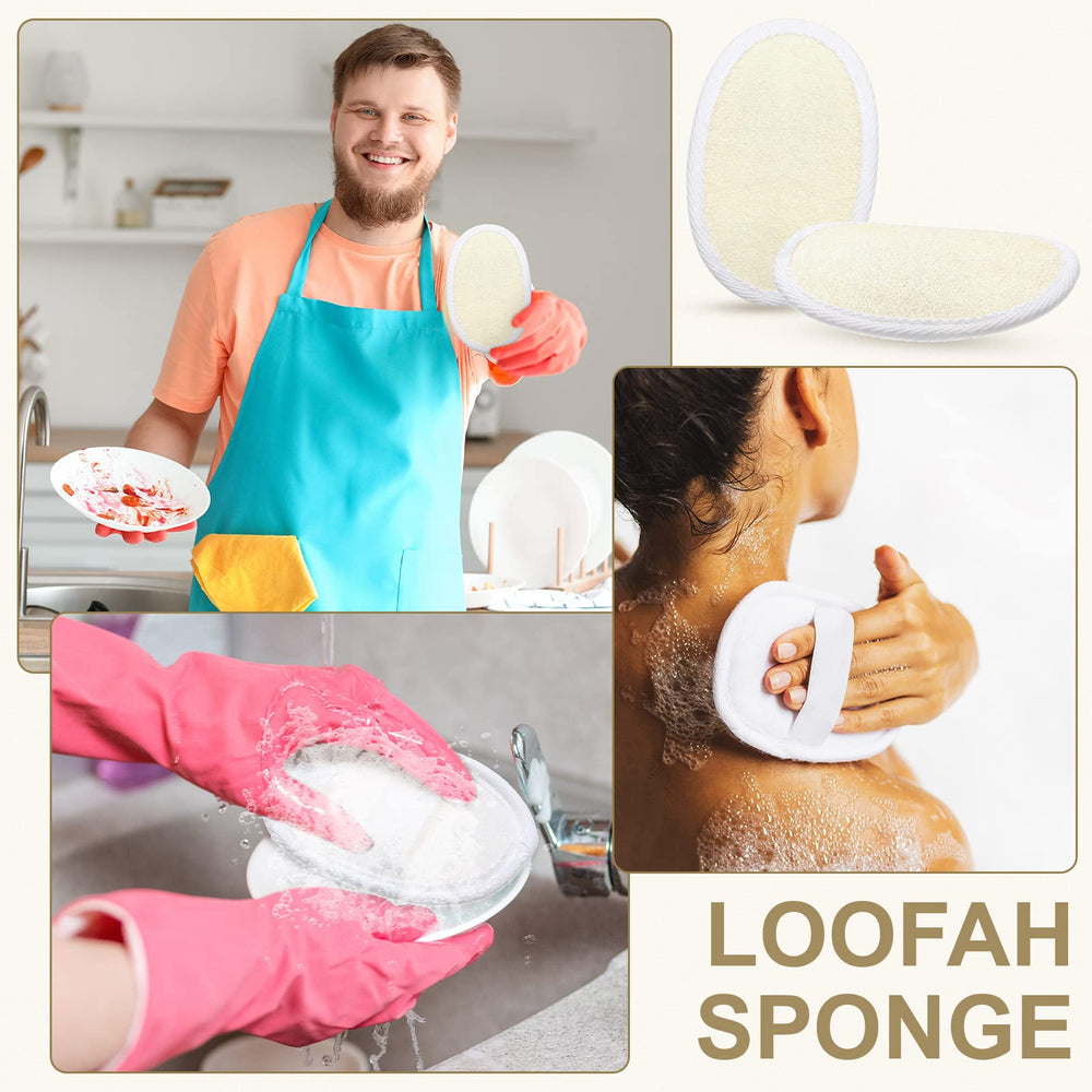 Meanplan loofah pad cleaning tubs and pans with loofah scrubber.