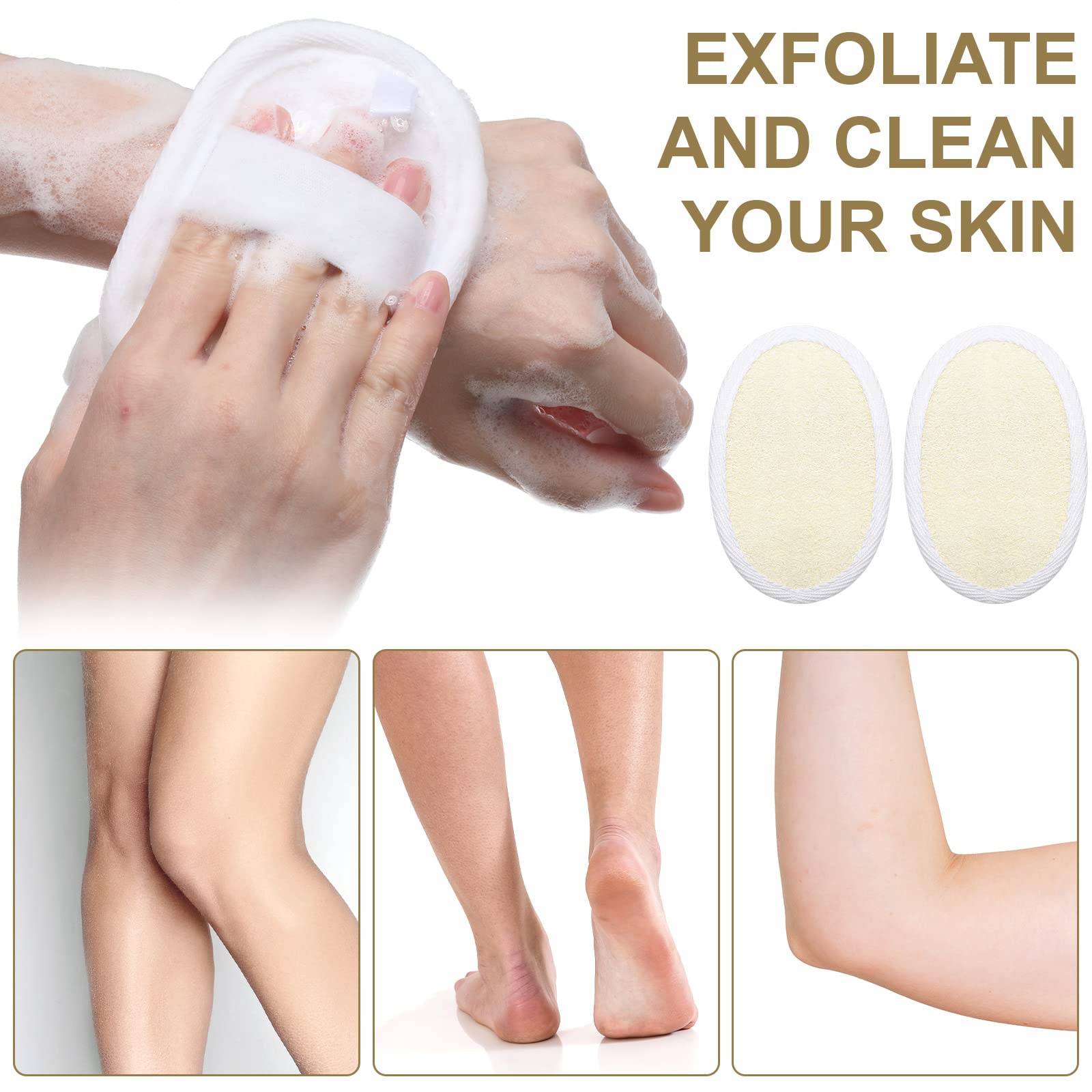 Meanplan loofah pad in-shower-use demonstrates easy grip and skin cleansing.