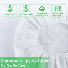 MED shampoo caps damp application for easy no-rinse cleansing.