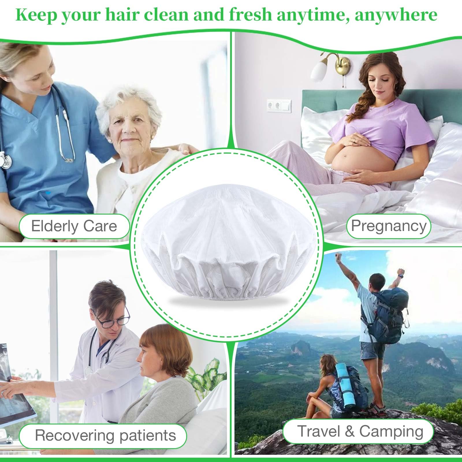 MED shampoo caps elderly or hospital care use supporting caregiving.