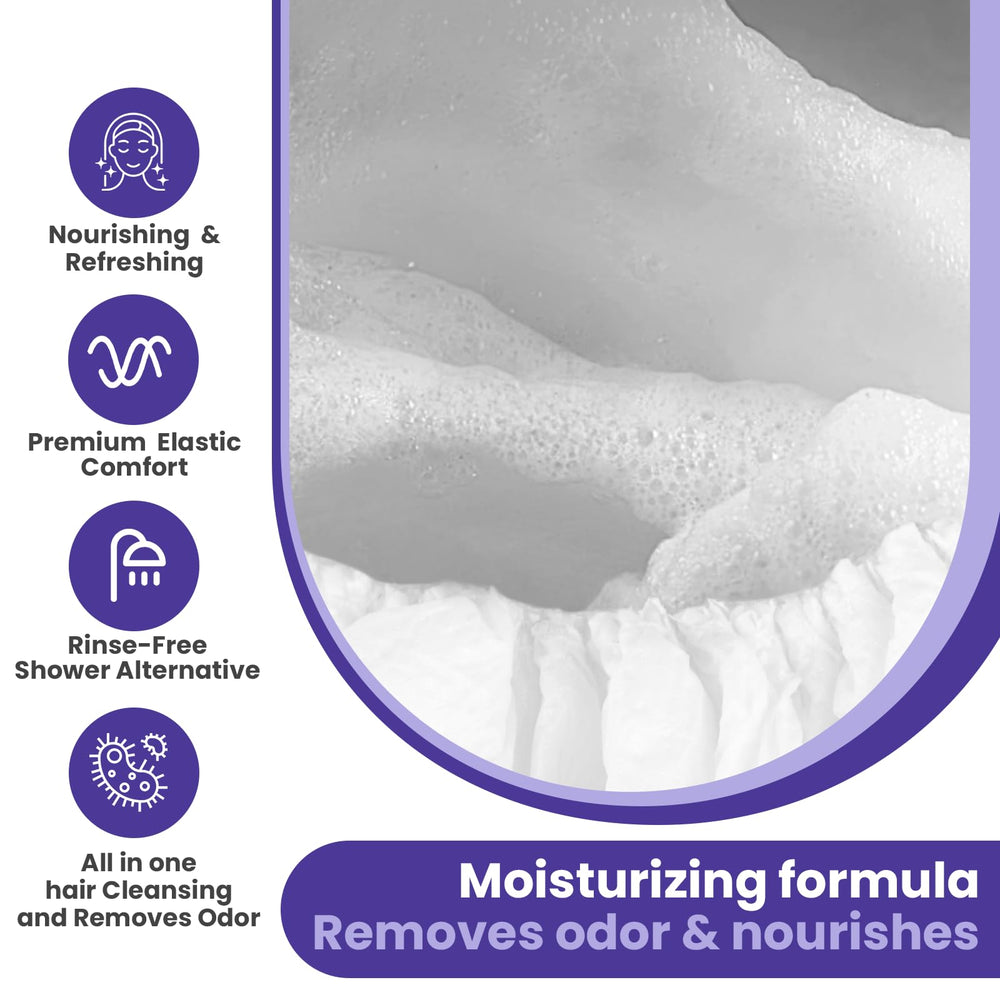 Medcosa Shampoo Caps No Rinse being gently massaged to distribute cleansing formula.