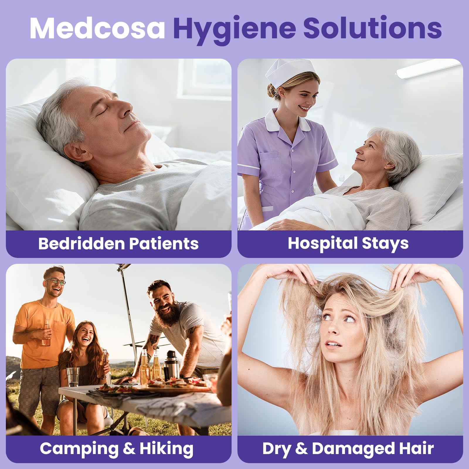 Medcosa Shampoo Caps No Rinse provides waterless cleaning without rinsing needed.
