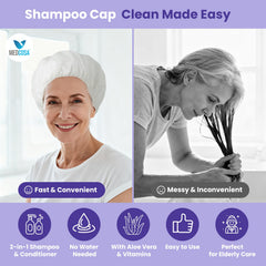 Medcosa Shampoo Caps No Rinse warmed in microwave for quick, comfortable cleansing.
