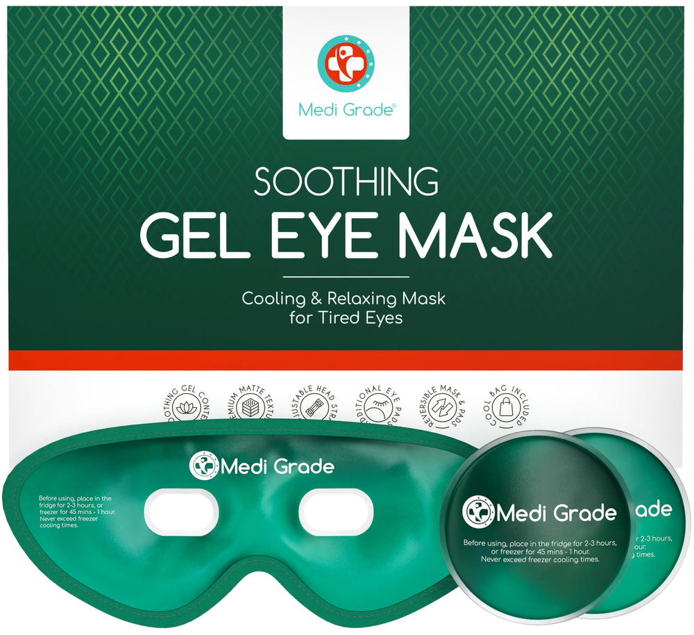 Medi Grade cooling eye mask close-up showing soft pliable fabric for soothing comfort