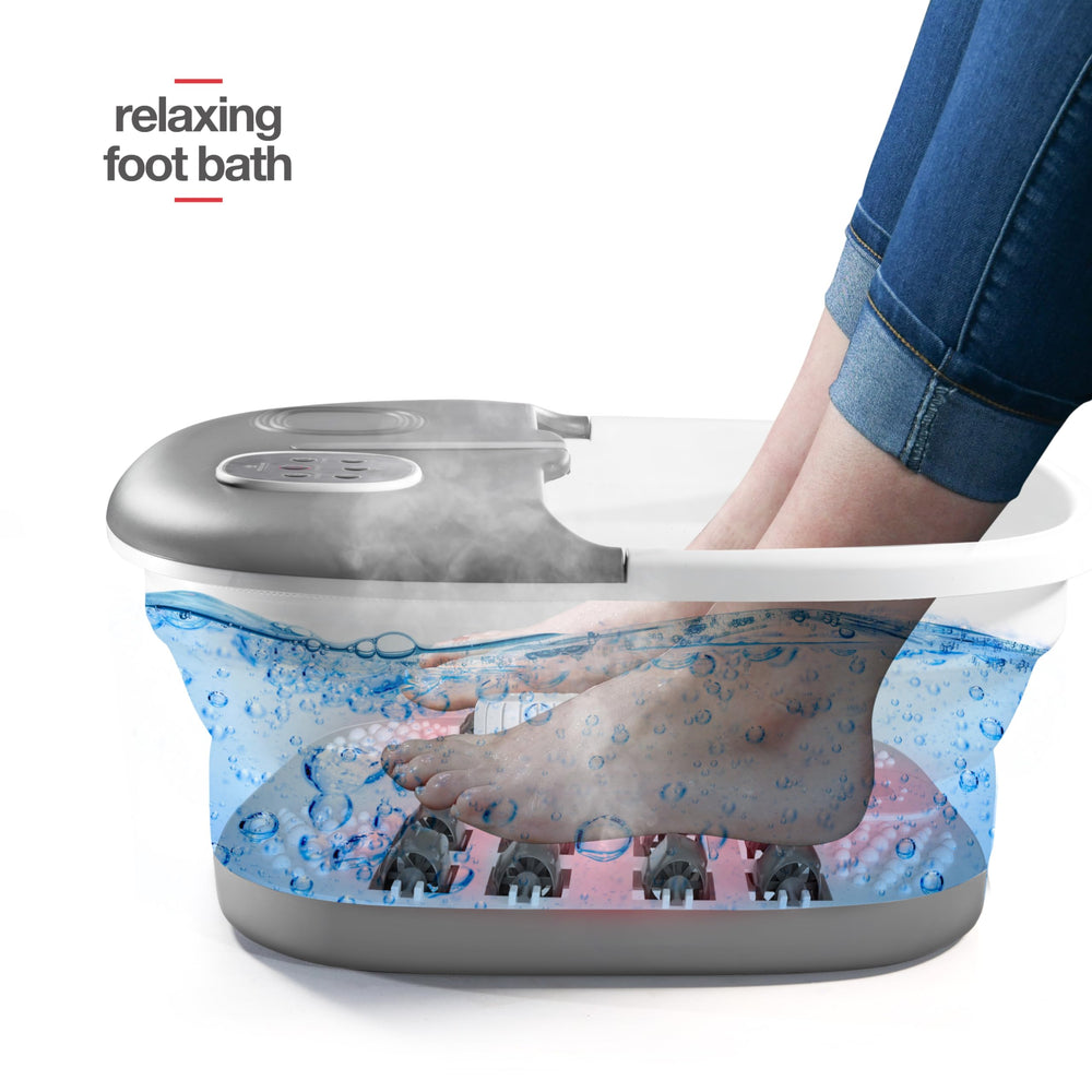 Medical king foot spa bubbles jet demonstrates relaxing oxygen bubbles for circulation.