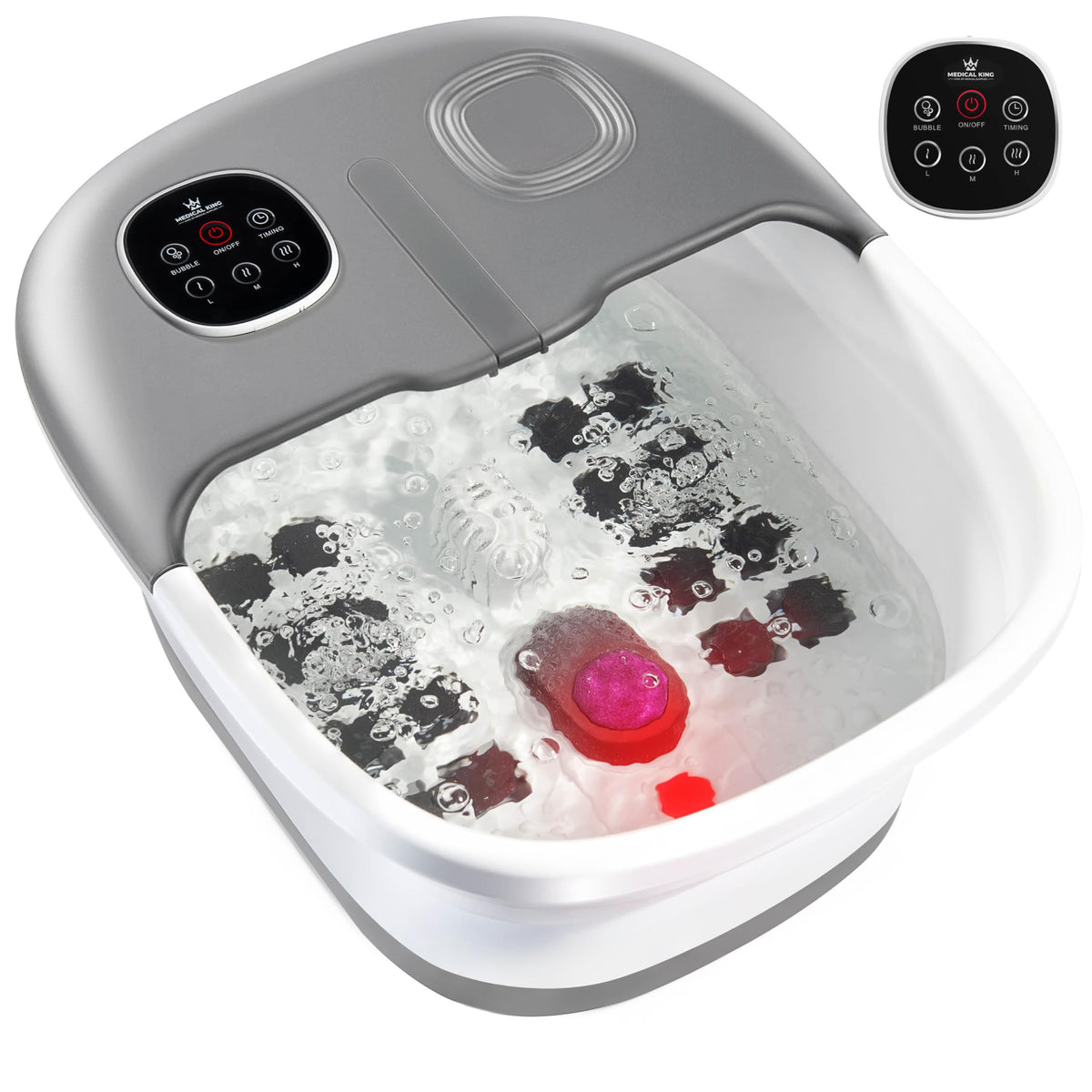 Medical king foot spa remote control displaying heat and massage options for convenient setup.