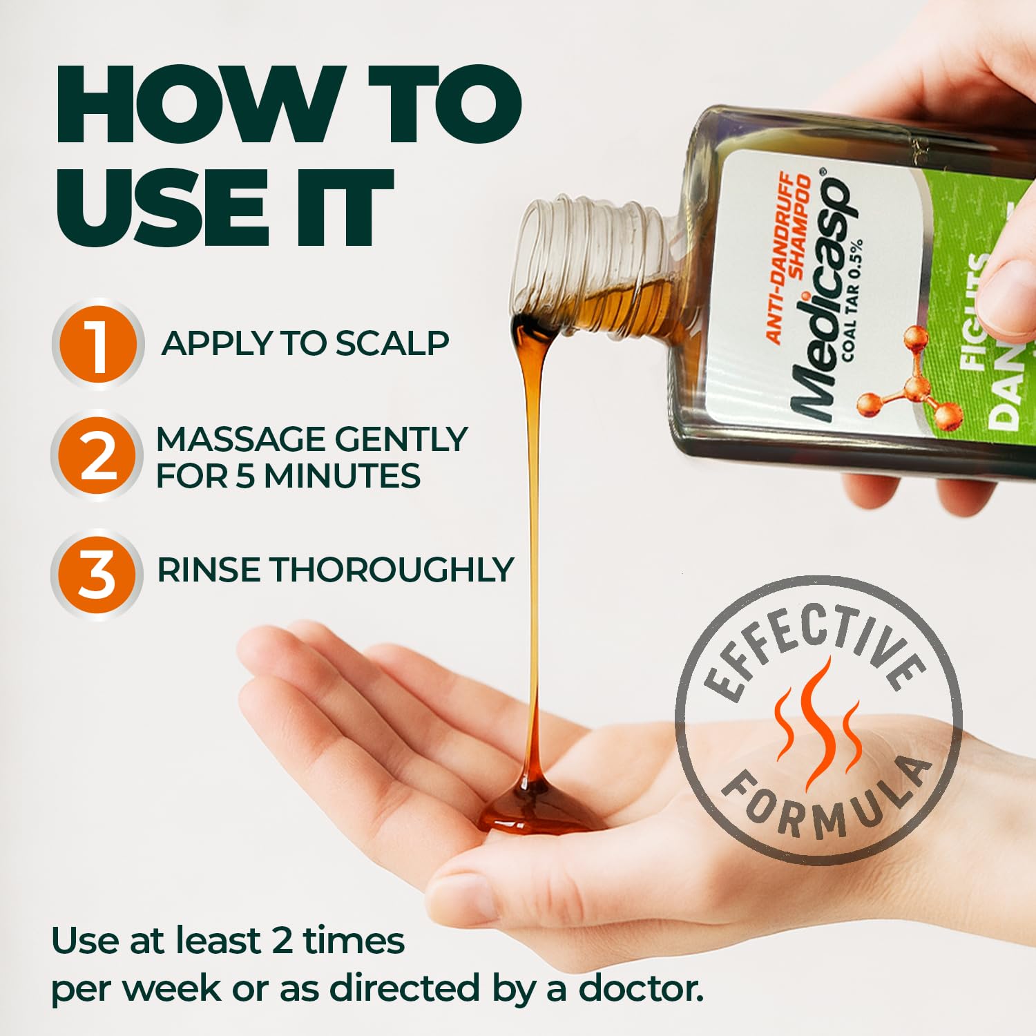 Medicasp coal tar anti-dandruff shampoo 6oz bottle supports regular scalp care in daily routines.