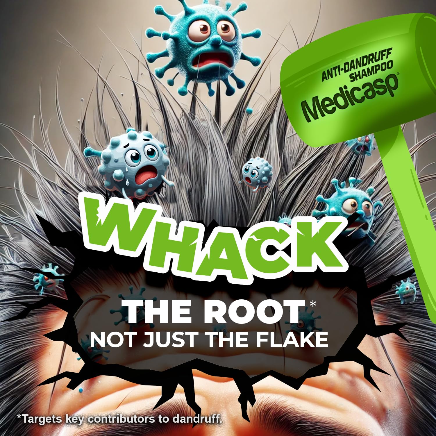 Medicasp coal tar anti-dandruff shampoo bottle back label highlights directions and ingredients for scalp relief.