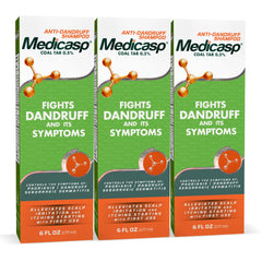 Medicasp coal tar anti-dandruff shampoo bottle front shows a trusted scalp-care solution for dandruff relief from the first wash.