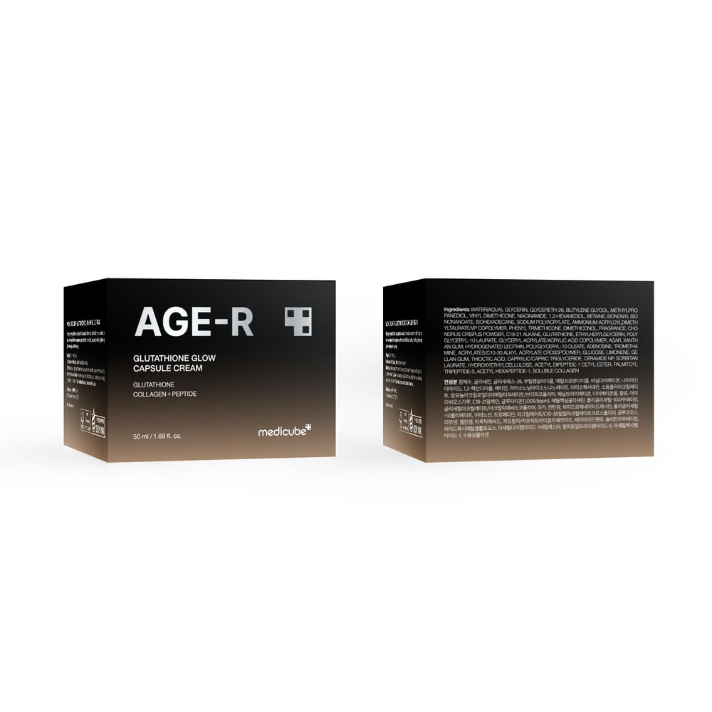 Medicube AGE-R Glow before-after concept hints at improved complexion.