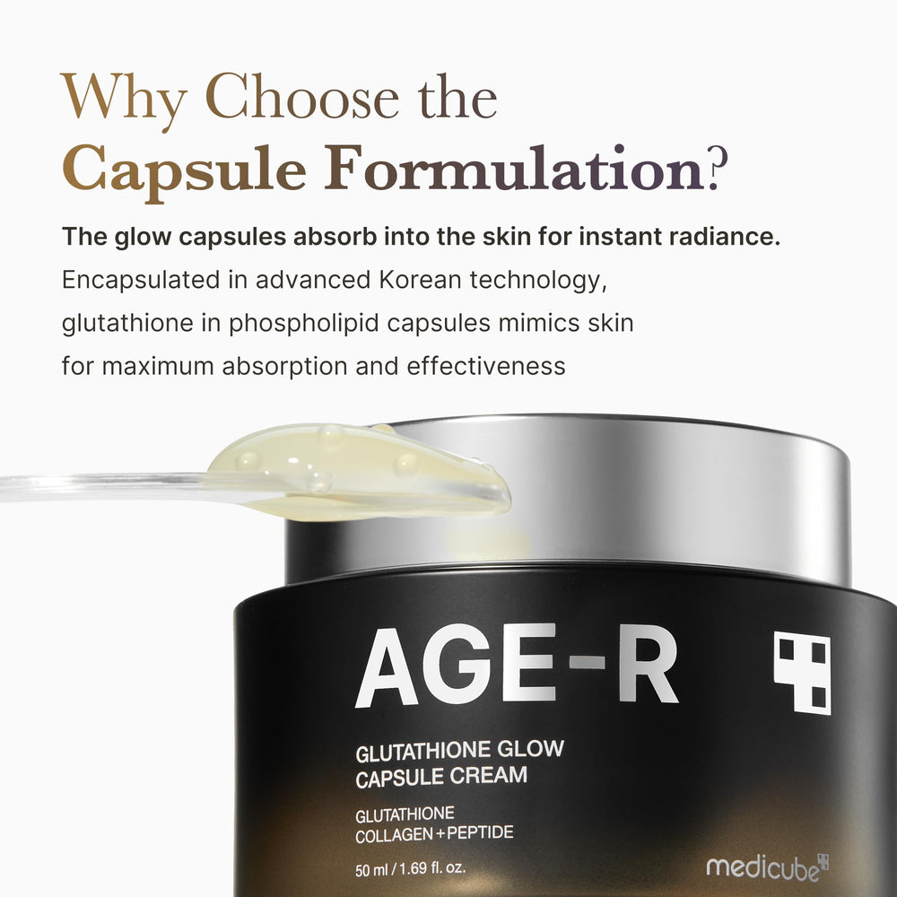 Medicube AGE-R Glutathione Glow packaging box signaling premium glow formulation.