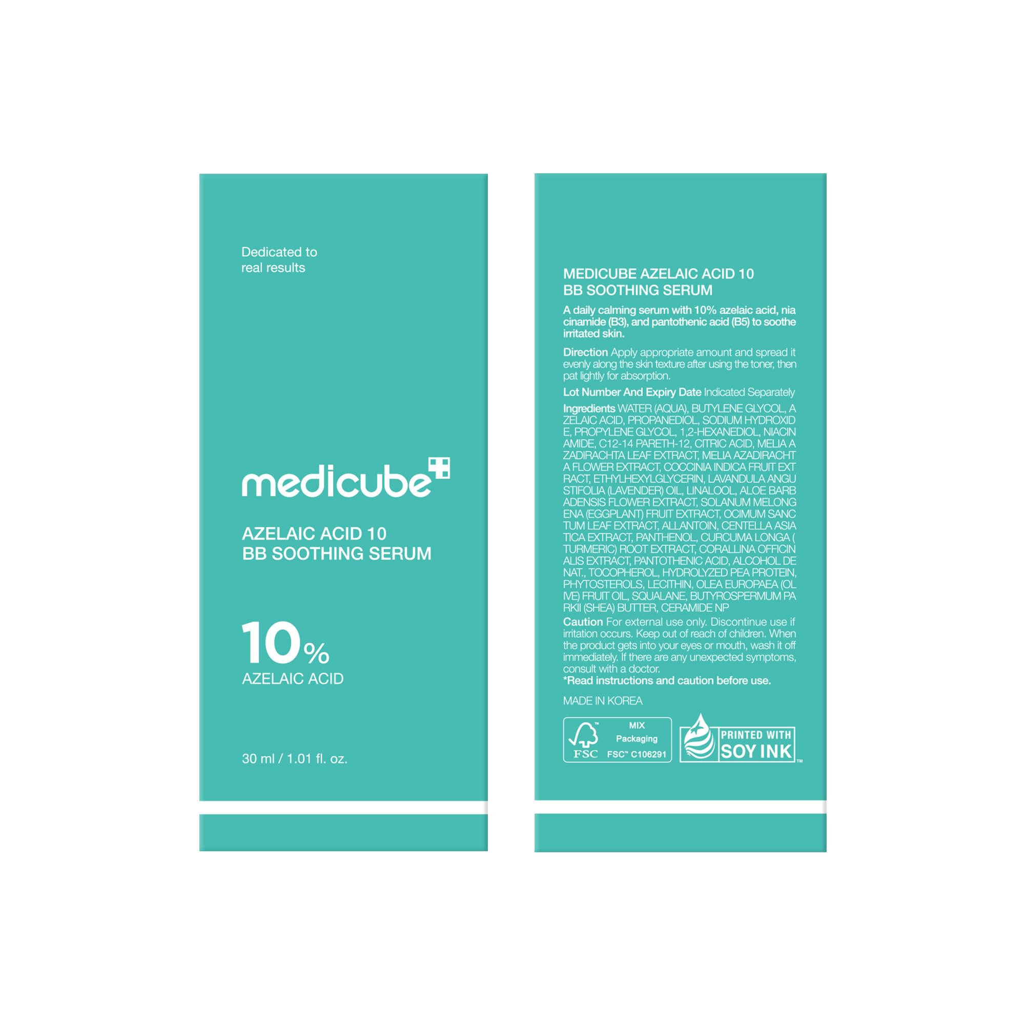 medicube ingredient highlight showing azelaic acid and soothing agents