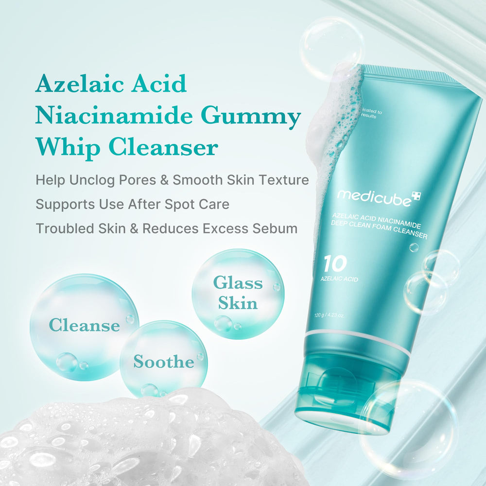 medicube Azelaic Acid Gummy Whip Cleanser bubble texture supports playful cleansing and impurity removal.