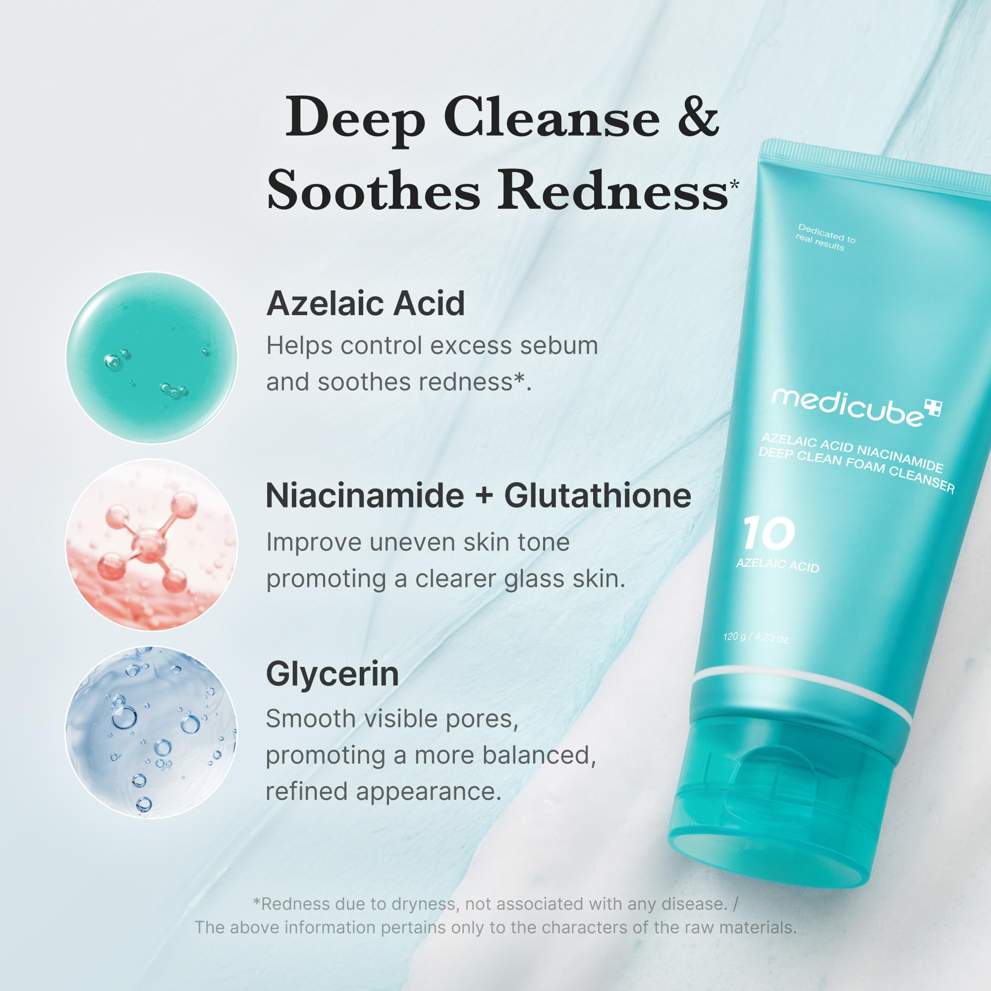medicube Azelaic Acid Gummy Whip Cleanser creamy foam helps smooth texture during wash.