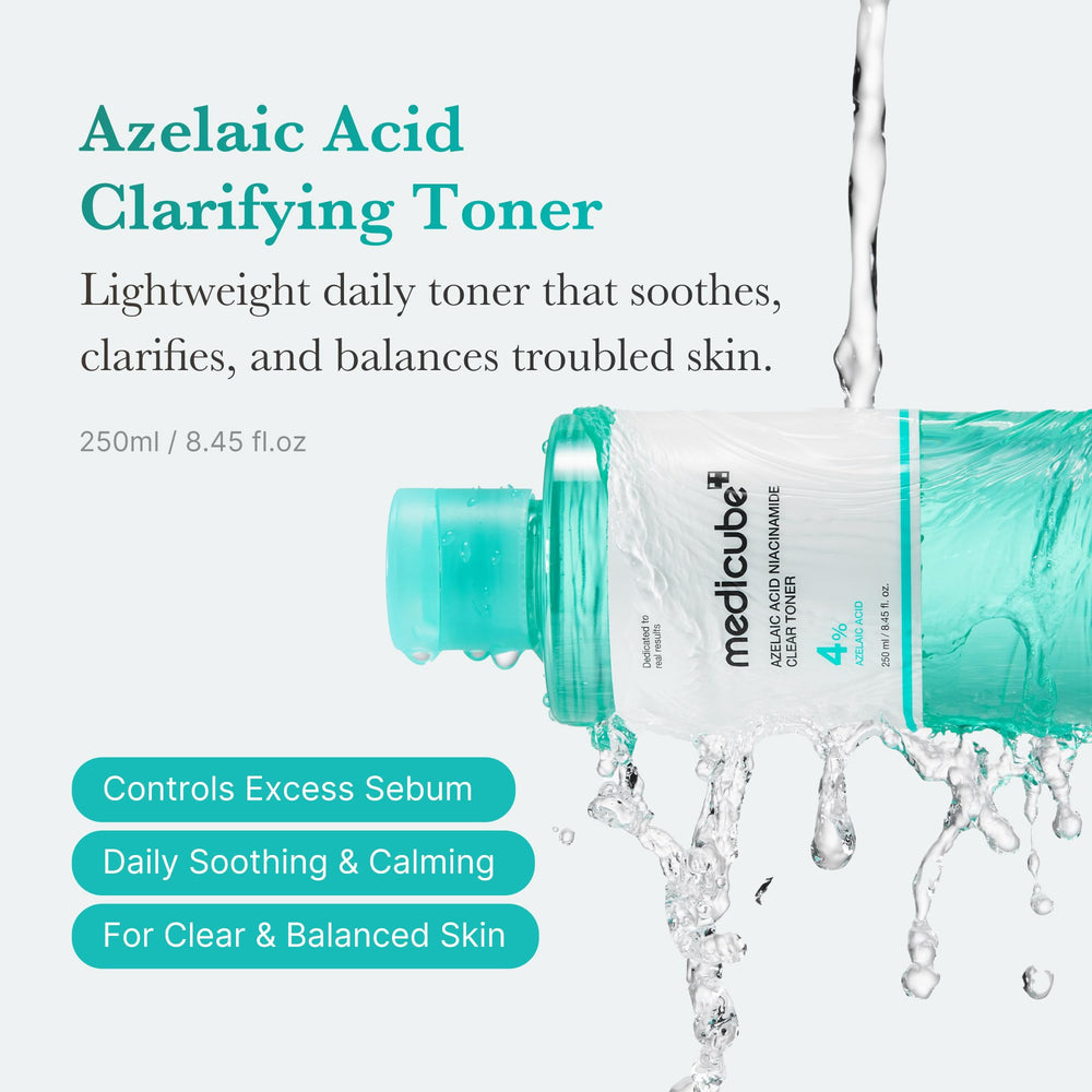 Medicube azelaic acid toner pump demonstrates lightweight hydration for balanced skin.
