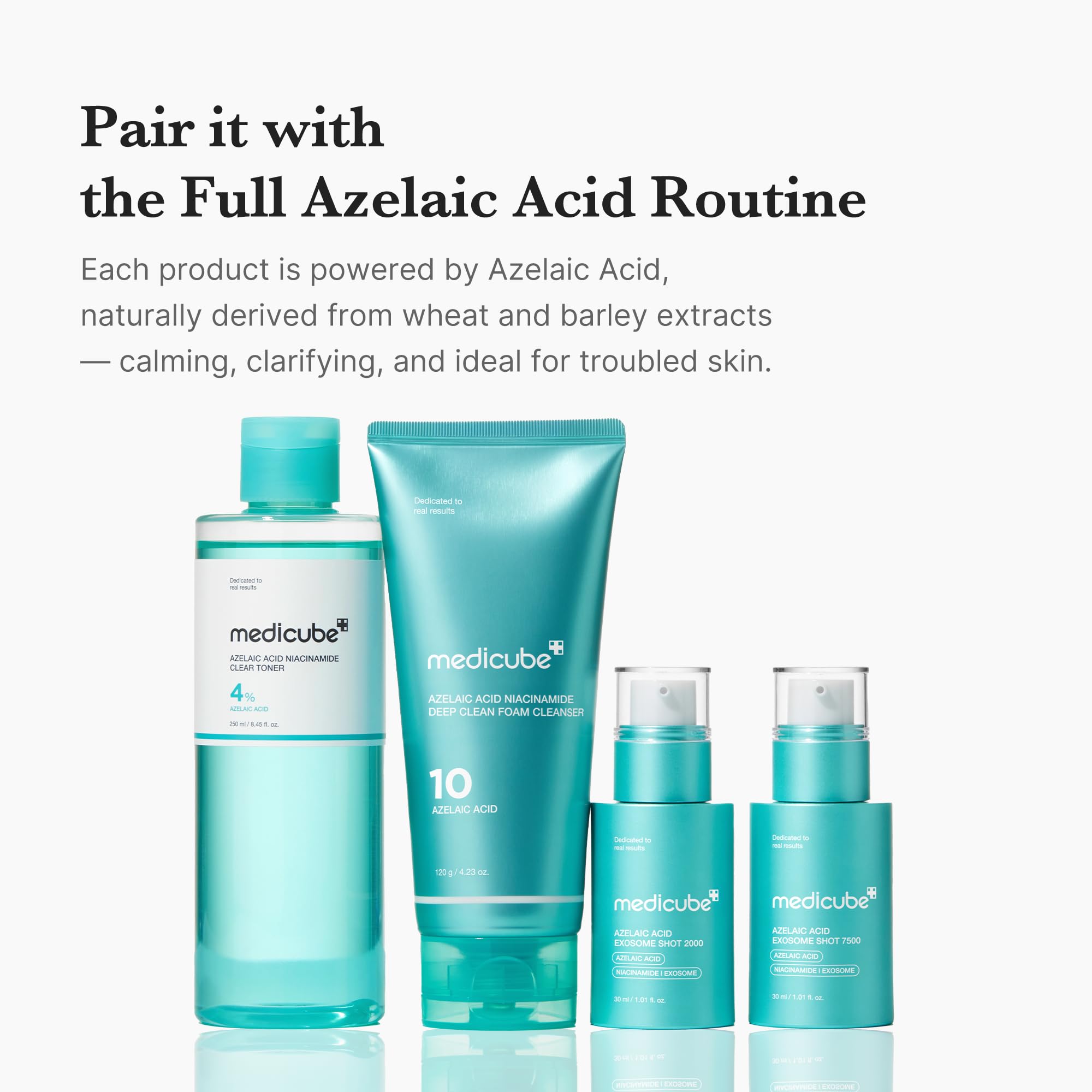 Medicube azelaic-toner bathroom scene conveys clean, refreshing skincare ritual.