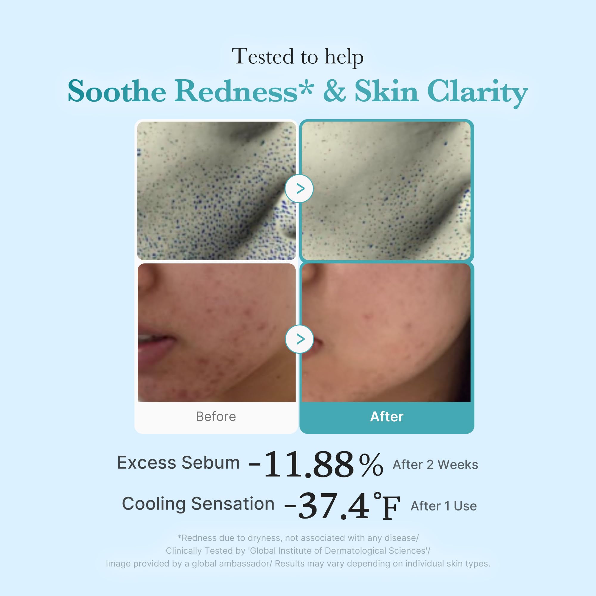 Medicube clarifying toner texture swatch emphasizes refreshing oil-control hydration.