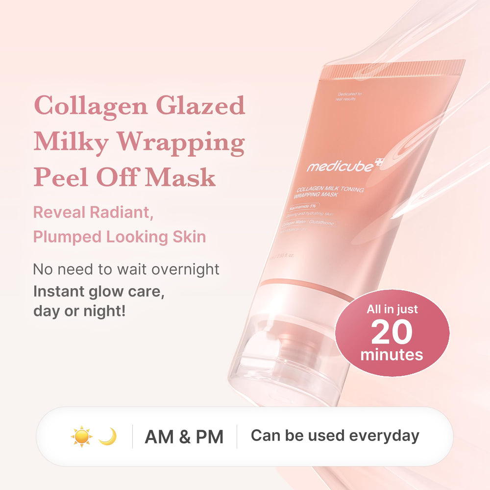 Medicube Collagen Glazed Milky Glow application closeup shows smooth, even skin prep.