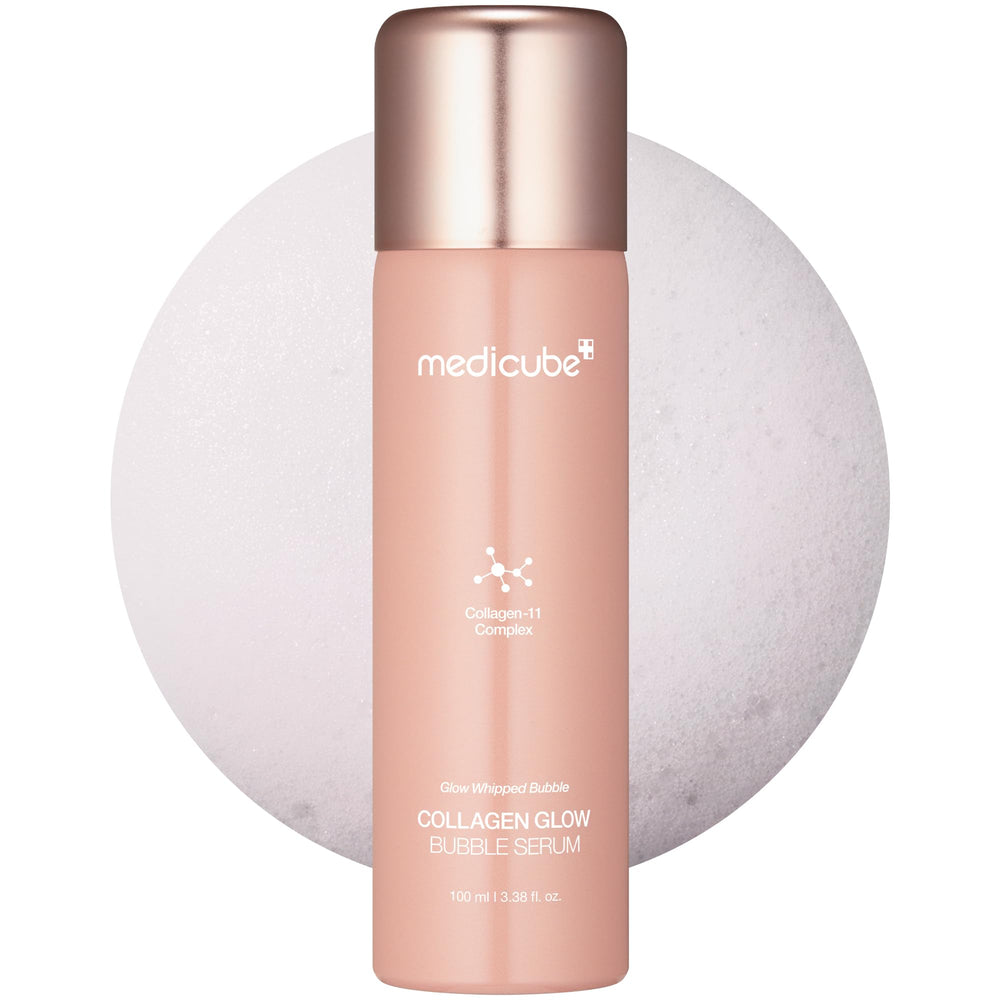 Medicube Collagen Glow Bubble Serum bottle closeup for daily hydration and brightness