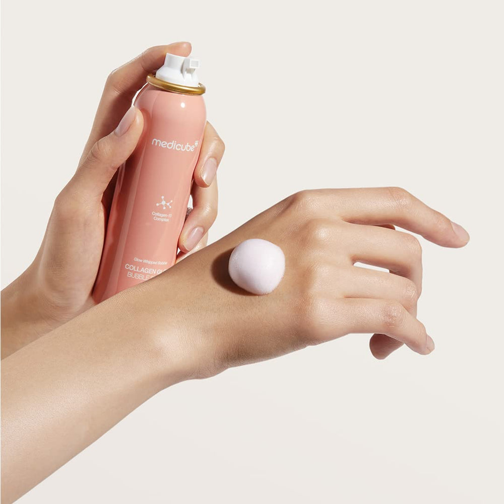 Medicube Collagen Glow Bubble Serum pump-dispense image for clean, precise application
