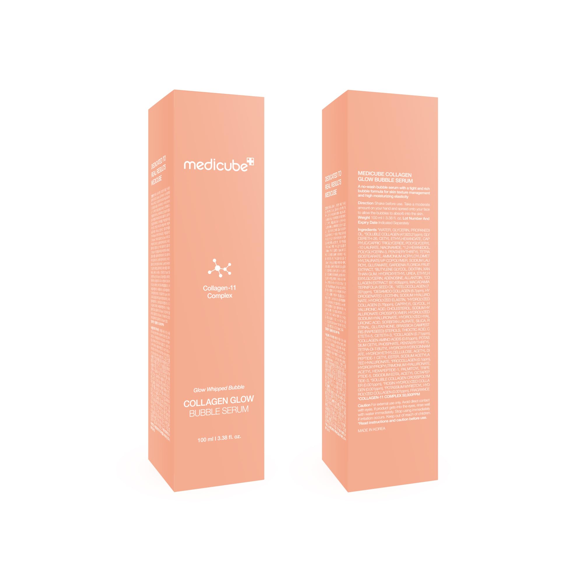 Medicube Collagen Glow Bubble Serum usage guide showing shake before use