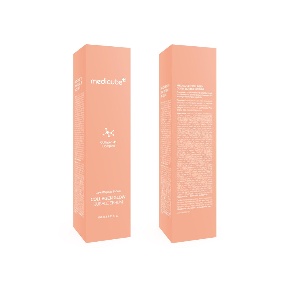 Medicube Collagen Glow Bubble Serum usage guide showing shake before use