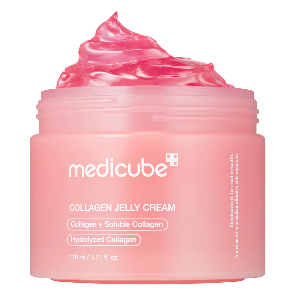 Medicube Collagen Jelly Cream packaging close-up showing premium jar for daily hydration.