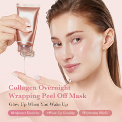 Medicube Collagen Night Wrapping Mask film peel being removed in one piece.