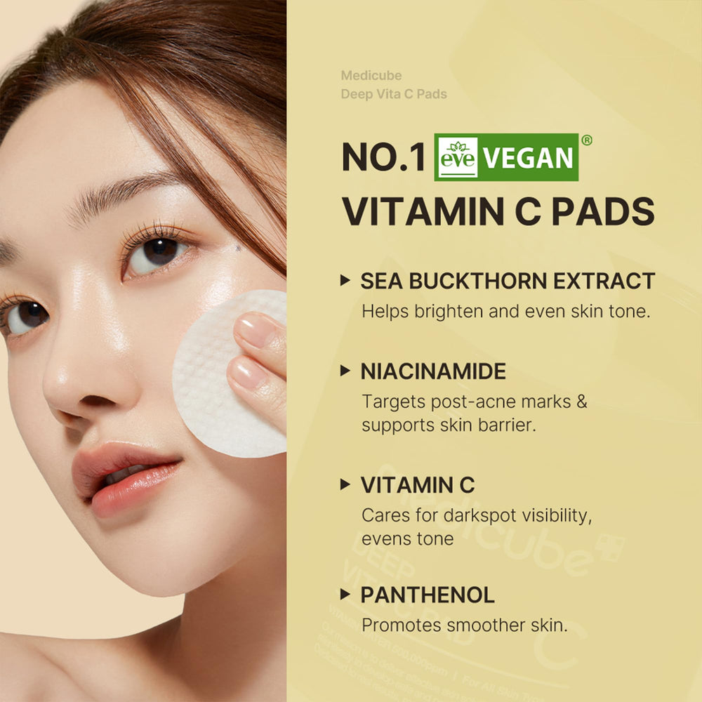 Medicube Deep Vita C Pad usage swiping motion after cleansing.