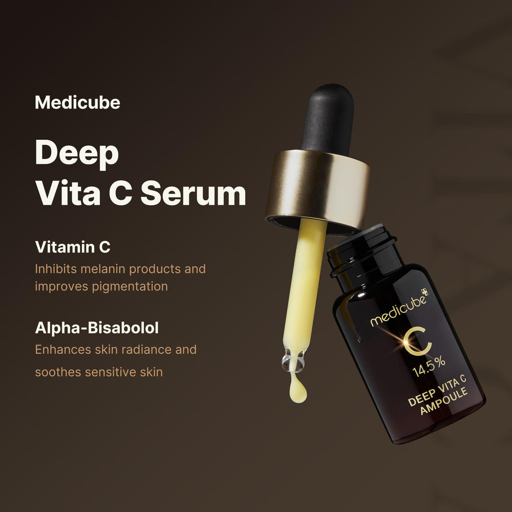 Medicube Deep Vita C Serum 2.0 application drops indicating 2-3 drops usage