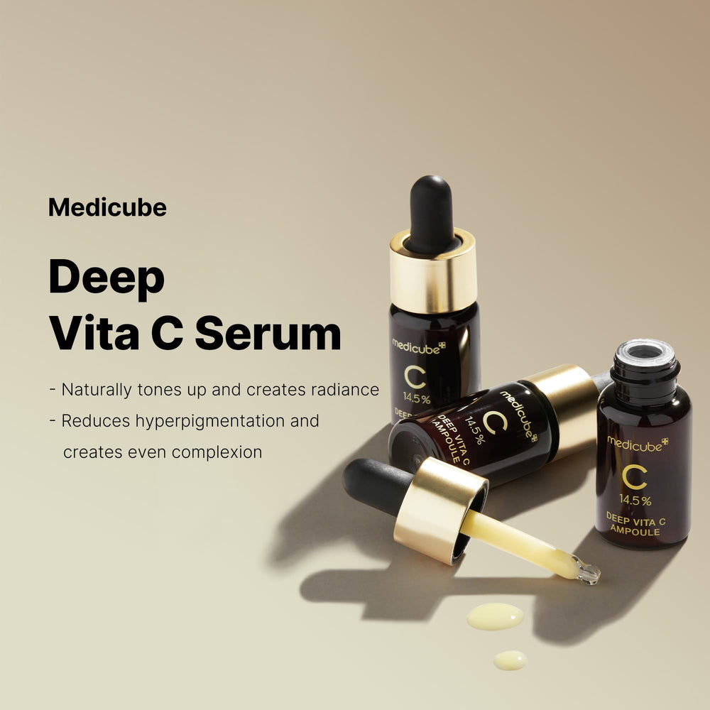 Medicube Deep Vita C Serum 2.0 packaging box highlights 16 self-tests