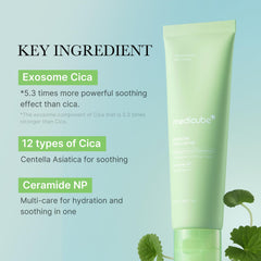 Medicube Exosome Cica Tea Tree Cream label detail notes centella asiatica benefits and gentleness.
