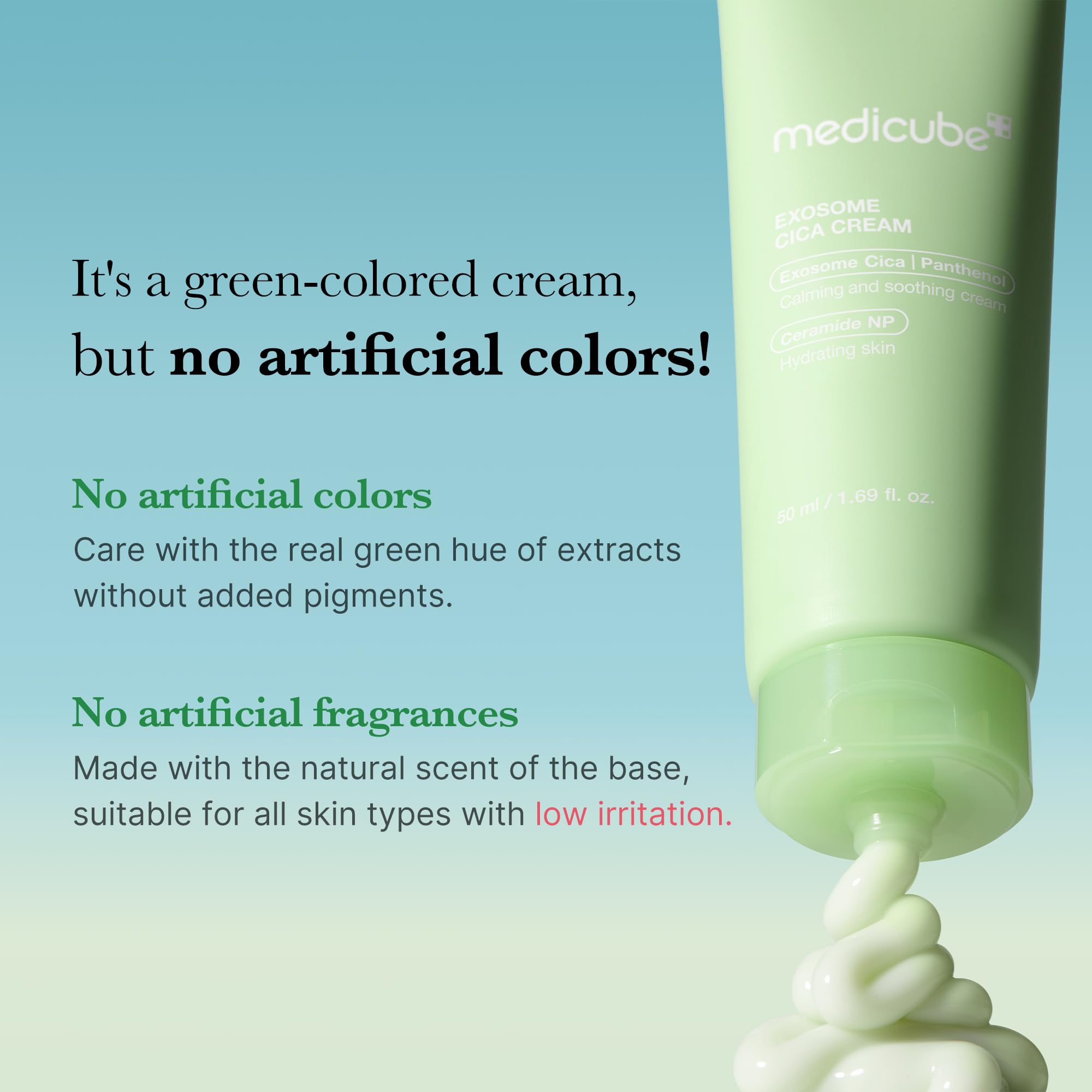Medicube Exosome Cica Tea Tree Cream with tea tree plant hints soothing relief.