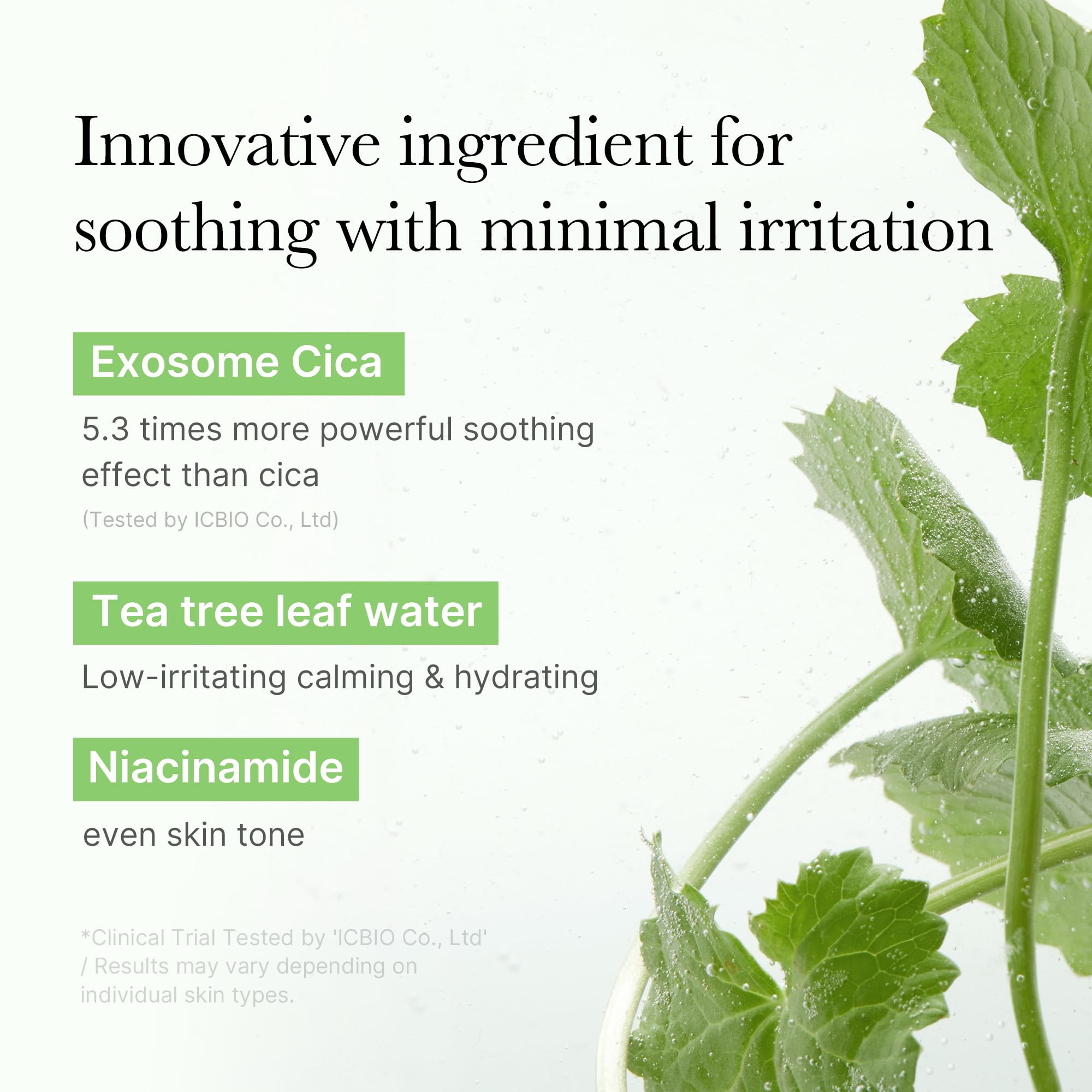 Medicube Exosome CICA Tea Tree Toner Pad application demonstrates quick cooling and soothing use.