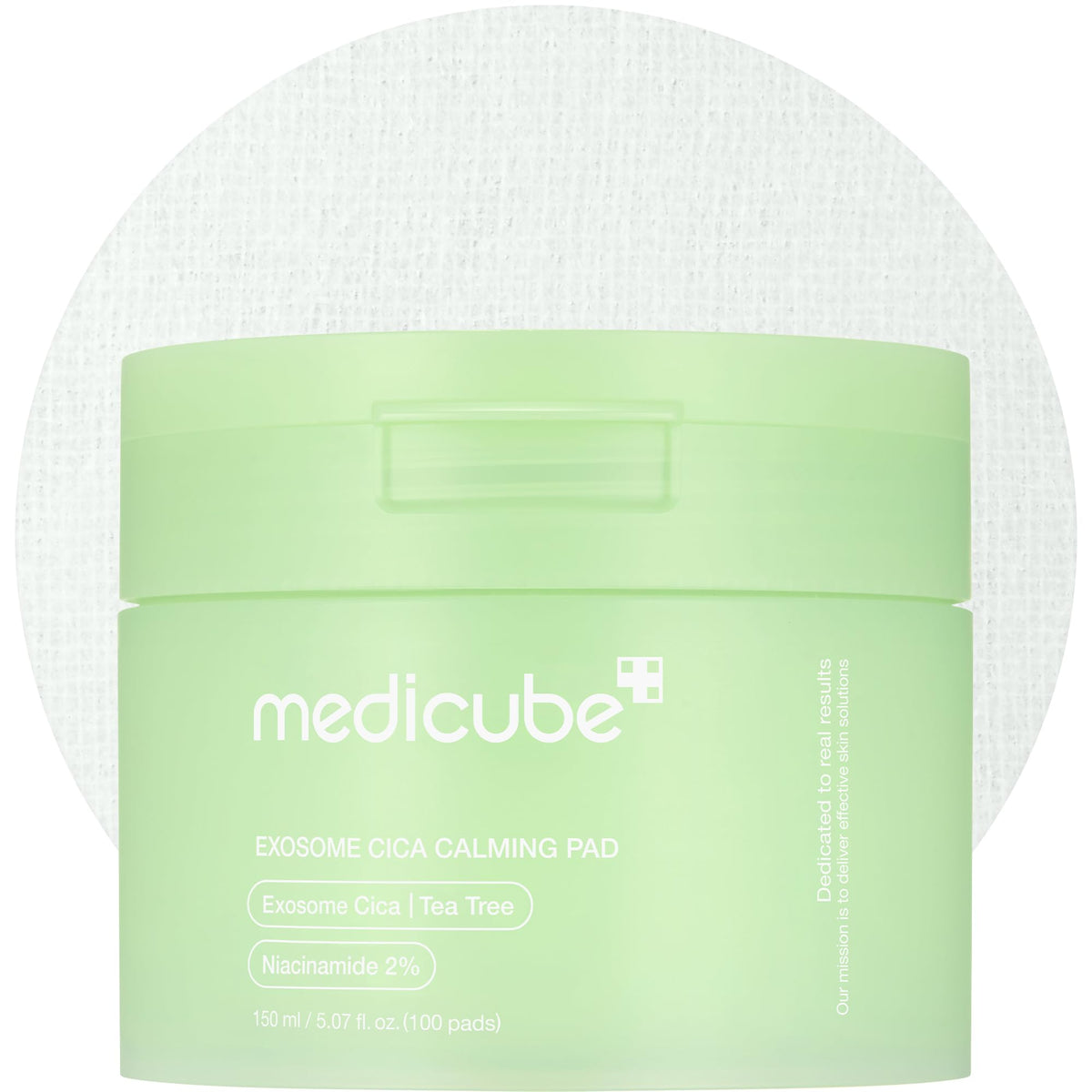 Medicube Exosome CICA Tea Tree Toner Pad closeup highlights calming hydration for sensitive skin.