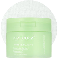 Medicube Exosome CICA Tea Tree Toner Pad closeup highlights calming hydration for sensitive skin.