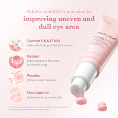 Medicube eye serum application closeup showing gentle patting technique.