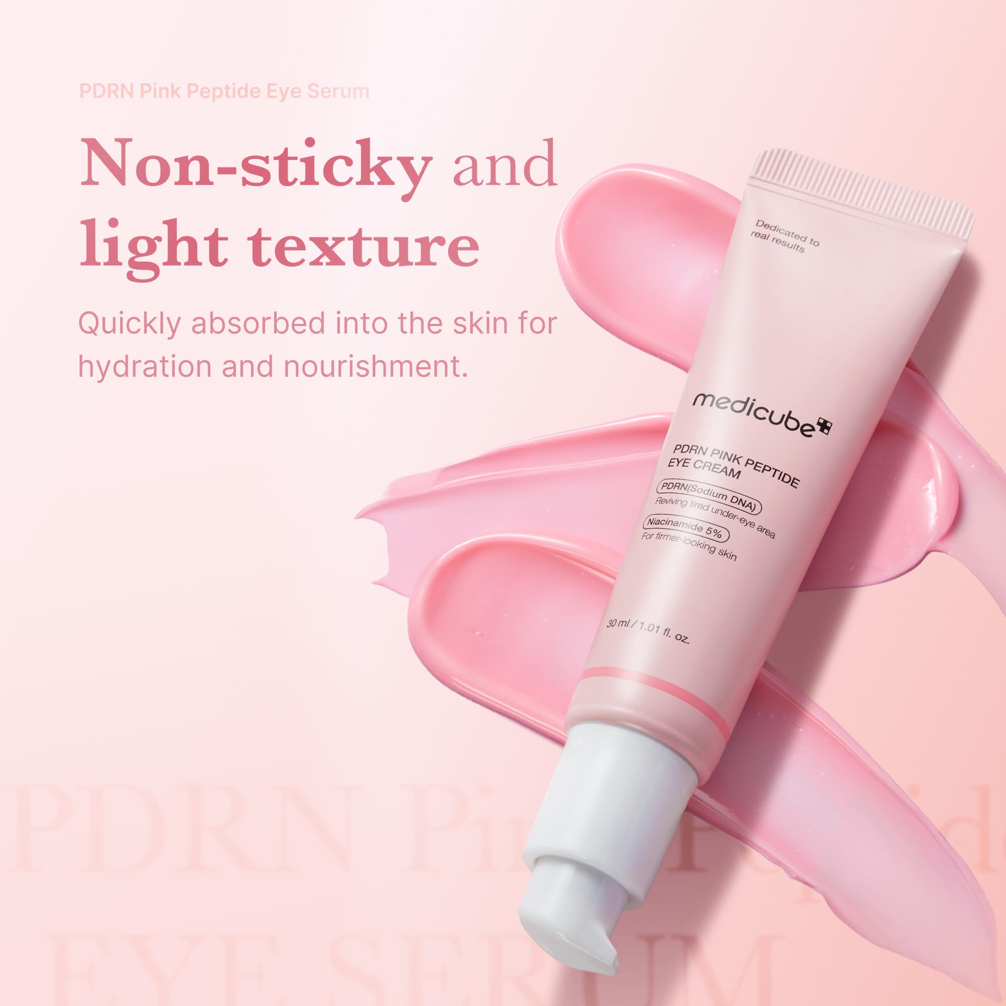 Medicube fine lines eye serum demo suggests potential smoothing around the eye.