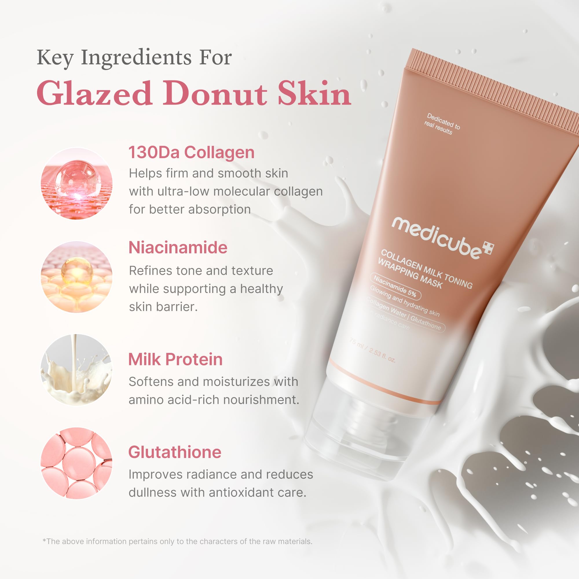 Medicube Glutathione Niacinamide Milk Protein spectrum suggests brighter, more even complexion.