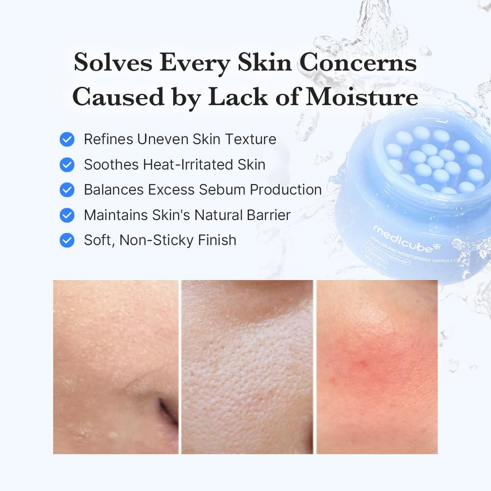 Medicube Hyaluronic Acid Capsule Cream on-face application highlighting soothing hydration