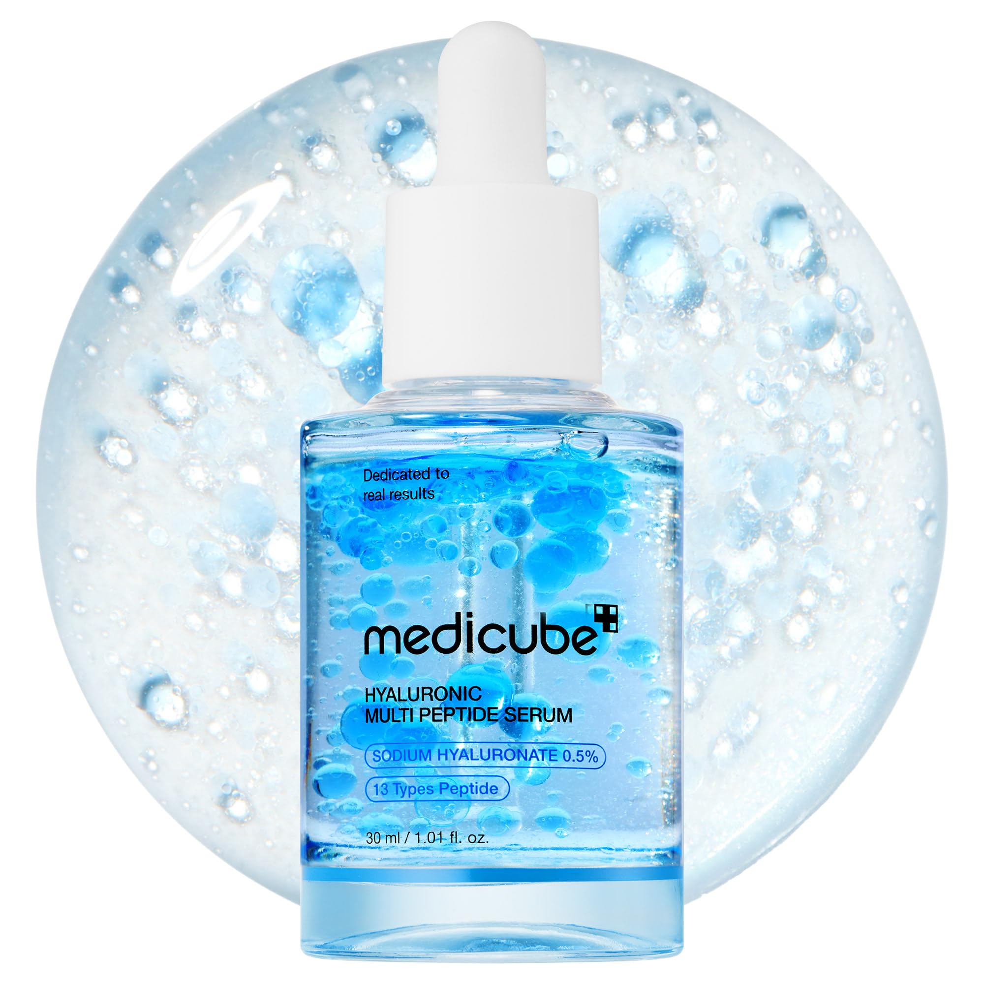 Medicube Hyaluronic Multi-Peptide PDRN Serum bottle highlights lightweight hydration for plump skin.