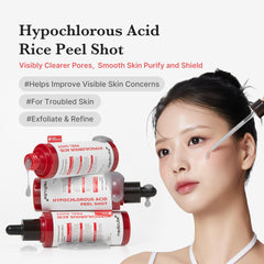medicube hypochlorous acid rice peel shot application demonstrates calming exfoliation for smoother texture