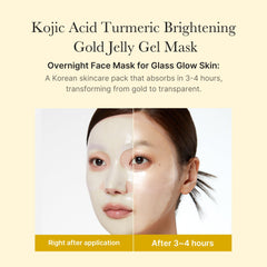 Medicube Kojic Acid Turmeric Gold Jelly Mask jar close-up shows hydration-ready texture