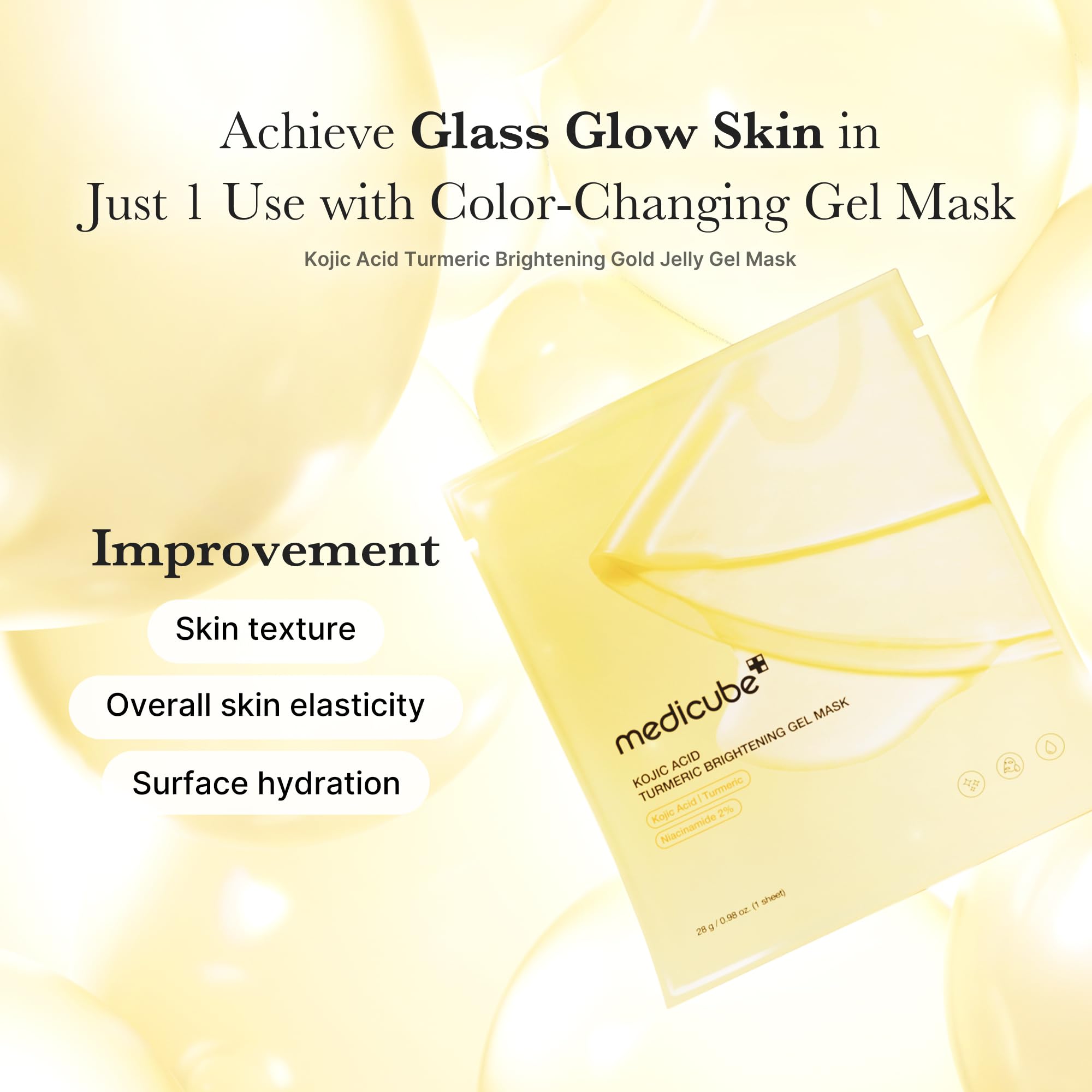 Medicube Kojic Acid Turmeric Gold Jelly Mask sheets ready for overnight routine